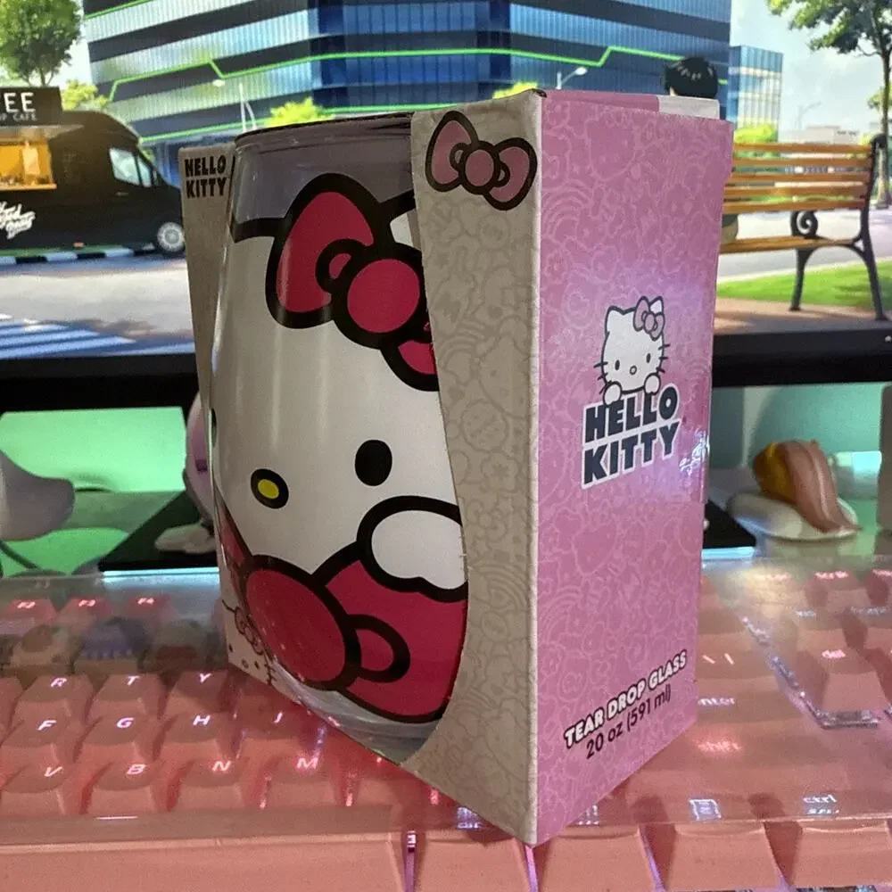 Hello Kitty Stemless Glass 20oz Clear Cup 2023 Pink Bow Sanrio Tear Drop